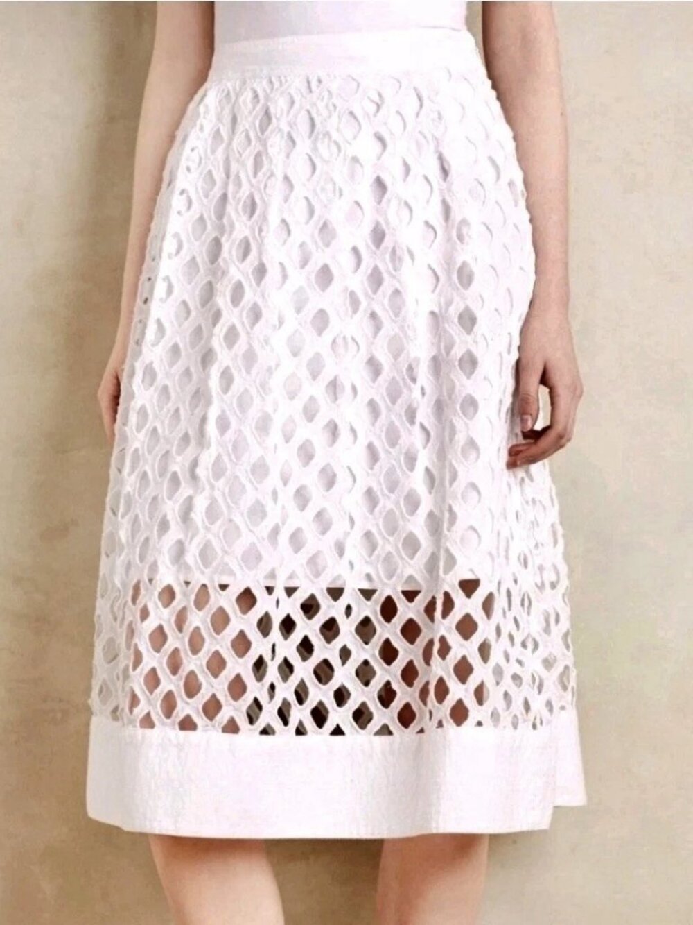 Anthropologie Floreat Sz 0 Cotton Eyelet Skirt Lattice Overlay Cottage Coastal